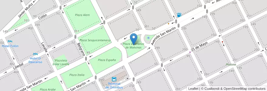 Mapa de ubicacion de Plaza Veteranos de Malvinas en 아르헨티나, 부에노스아이레스주, Partido De Junín, Junín.