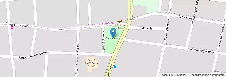 Mapa de ubicacion de Plaza Viglino en 아르헨티나, 칠레, Mendoza, Departamento Guaymallén, Distrito San José.