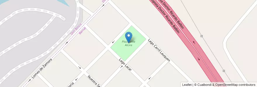 Mapa de ubicacion de Plaza Villa Alcira en 阿根廷, 布宜诺斯艾利斯省, Partido De Quilmes, Bernal.
