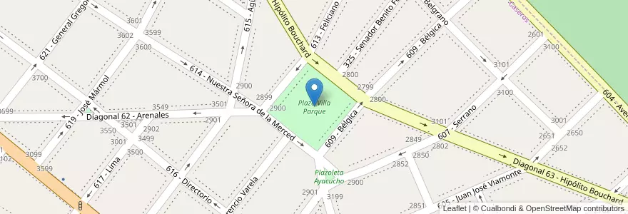 Mapa de ubicacion de Plaza Villa Parque en 阿根廷, 布宜诺斯艾利斯省, Partido De Tres De Febrero.