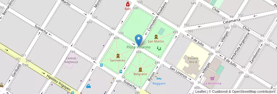 Mapa de ubicacion de Plaza Villarino en アルゼンチン, ブエノスアイレス州, Partido De Patagones, Carmen De Patagones.