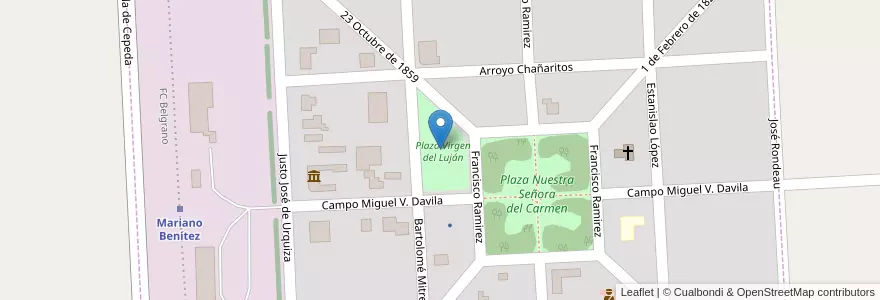 Mapa de ubicacion de Plaza Virgen del Luján en الأرجنتين, بوينس آيرس, Partido De Pergamino, Mariano Benítez.