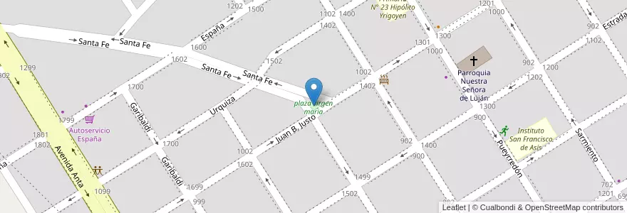 Mapa de ubicacion de plaza virgen maria en Arjantin, Buenos Aires, Partido De Zárate.