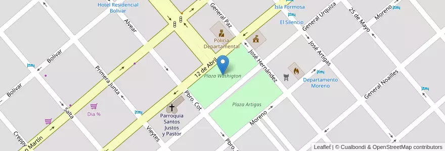 Mapa de ubicacion de Plaza Washigton en Argentine, Province D'Entre Ríos, Departamento Colón, Distrito Primero, Colón.