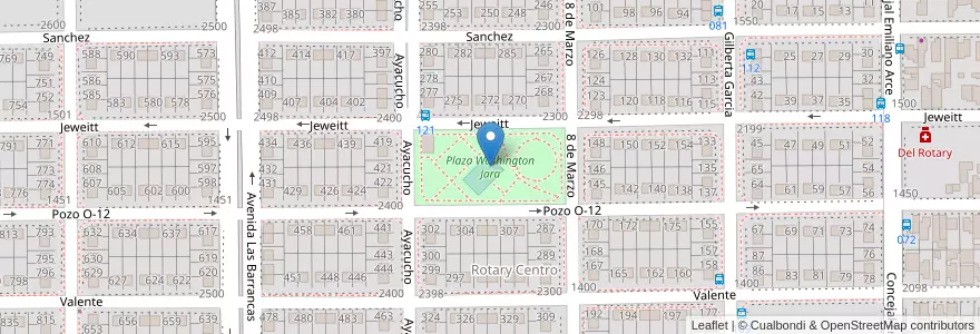 Mapa de ubicacion de Plaza Washington Jara en Argentinië, Santa Cruz, Chili, Humedal, Deseado, Caleta Olivia.