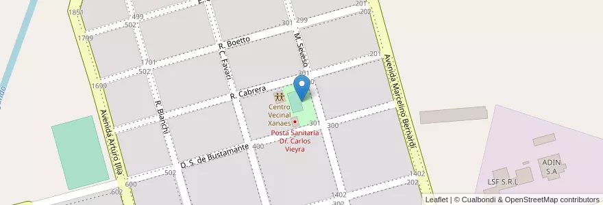 Mapa de ubicacion de Plaza Xanaes en Arjantin, Córdoba, Departamento San Justo, Municipio Arroyito, Pedanía Arroyito, Arroyito.