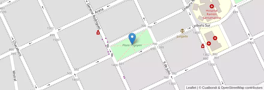 Mapa de ubicacion de Plaza Yrigoyen en Argentina, Provincia Di Buenos Aires, Partido De Tandil, Tandil.