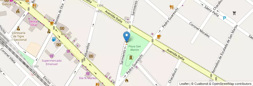 Mapa de ubicacion de plaza en 阿根廷, 布宜诺斯艾利斯省, Partido De Tigre, Tigre.