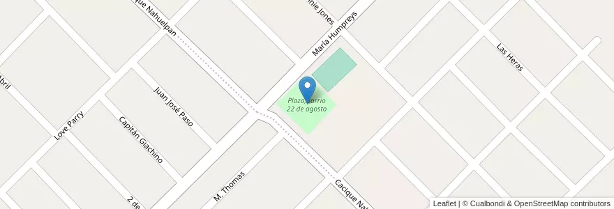 Mapa de ubicacion de Plaza,Barrio 22 de agosto en Аргентина, Чубут, Трелью, Departamento Rawson.
