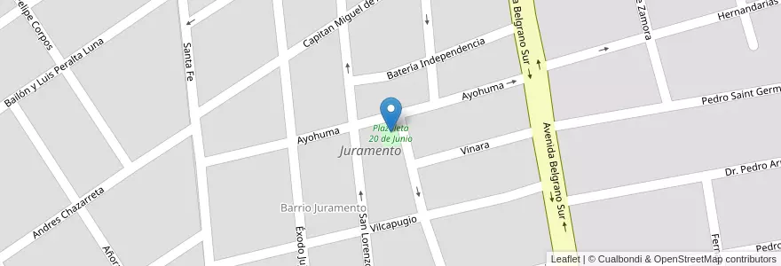 Mapa de ubicacion de Plazoleta 20 de Junio en アルゼンチン, サンティアゴ・デル・エステロ州, Departamento Capital, Santiago Del Estero.