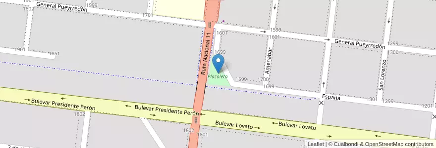 Mapa de ubicacion de Plazoleta en 아르헨티나, Santa Fe, Departamento General Obligado, Municipio De Reconquista, Reconquista.