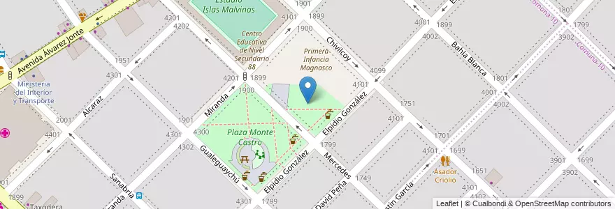 Mapa de ubicacion de Plazoleta 29 de Diciembre de 2001, Monte Castro en 阿根廷, Ciudad Autónoma De Buenos Aires, 布宜诺斯艾利斯, Comuna 10, Comuna 11.