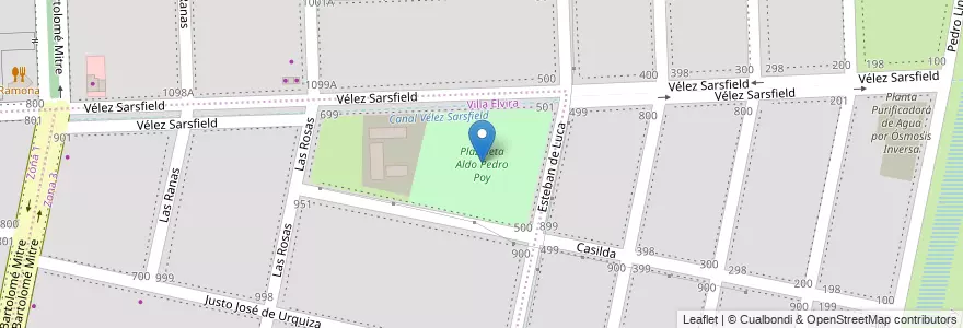 Mapa de ubicacion de Plazoleta Aldo Pedro Poy en الأرجنتين, سانتا في, Departamento Rosario, Municipio De Funes.