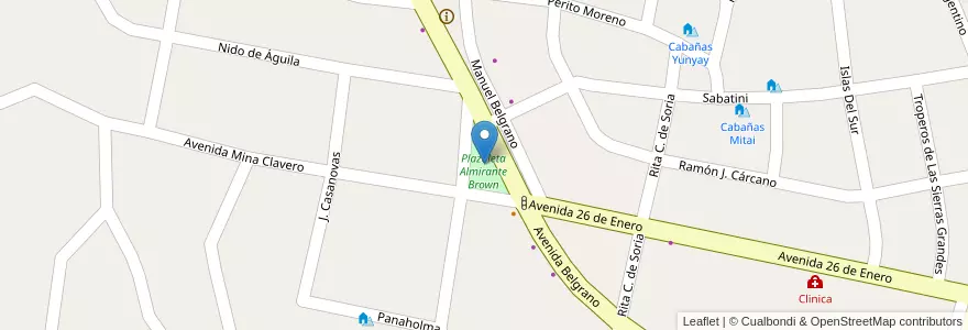 Mapa de ubicacion de Plazoleta Almirante Brown en アルゼンチン, コルドバ州, Departamento San Alberto, Villa Cura Brochero, Pedanía Tránsito.