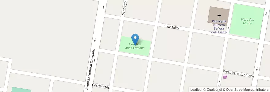 Mapa de ubicacion de Plazoleta Anna Cummin en الأرجنتين, سانتا في, Departamento General Obligado, Municipio De Malabrigo.