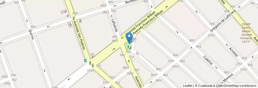 Mapa de ubicacion de Plazoleta Antonio Millán, Flores en 아르헨티나, Ciudad Autónoma De Buenos Aires, Comuna 7, 부에노스아이레스.