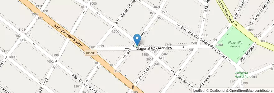Mapa de ubicacion de Plazoleta Arenales en Argentinië, Buenos Aires, Partido De Tres De Febrero, Caseros.