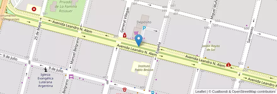 Mapa de ubicacion de Plazoleta Arturo Illia en 아르헨티나, 칠레, 리오네그로주, Cipolletti, Departamento General Roca.