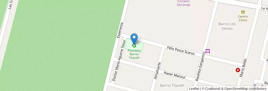 Mapa de ubicacion de Plazoleta Barrio Titarelli en Argentina, Cile, Mendoza, Departamento Rivadavia.