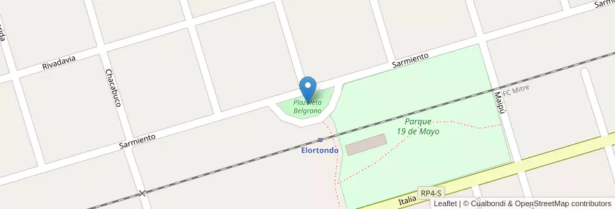 Mapa de ubicacion de Plazoleta Belgrano en الأرجنتين, سانتا في, Departamento General López, Municipio De Elortondo.