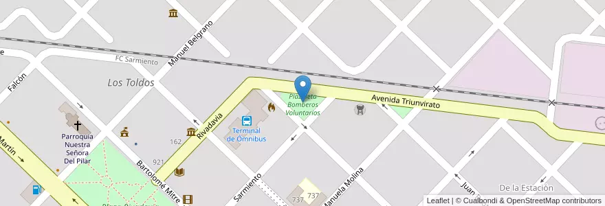 Mapa de ubicacion de Plazoleta Bomberos Voluntarios en Arjantin, Buenos Aires, Partido De General Viamonte, Los Toldos.