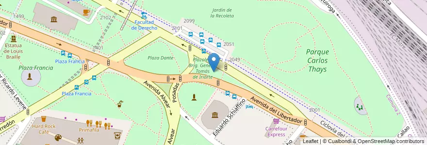 Mapa de ubicacion de Plazoleta Brig. General Tomás de Iriarte, Recoleta en 阿根廷, Ciudad Autónoma De Buenos Aires, Comuna 2, Comuna 1, 布宜诺斯艾利斯.