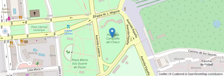 Mapa de ubicacion de Plazoleta Campaña del Chaco, Puerto Madero en 아르헨티나, Ciudad Autónoma De Buenos Aires, Comuna 1, 부에노스아이레스.