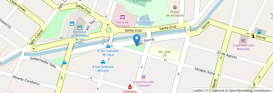 Mapa de ubicacion de Plazoleta Carlos Gardel en Arjantin, Jujuy, Departamento San Pedro, Municipio De San Pedro De Jujuy.