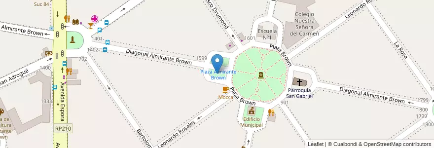 Mapa de ubicacion de Plazoleta Carlos Gardel en アルゼンチン, ブエノスアイレス州, Partido De Almirante Brown, Adrogué.