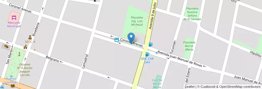 Mapa de ubicacion de Plazoleta Coronel Domingo Arenas en Arjantin, Jujuy, Departamento El Carmen, Municipio De El Carmen, El Carmen.