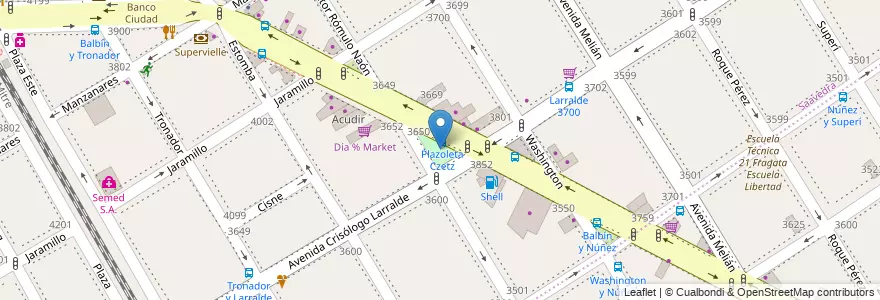 Mapa de ubicacion de Plazoleta Coronel Juan F. Czetz, Saavedra en آرژانتین, Ciudad Autónoma De Buenos Aires, Comuna 12, Buenos Aires.