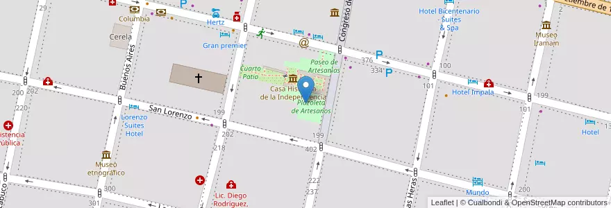 Mapa de ubicacion de Plazoleta de Artesanos en 아르헨티나, Tucumán, San Miguel De Tucumán, Departamento Capital, San Miguel De Tucumán.