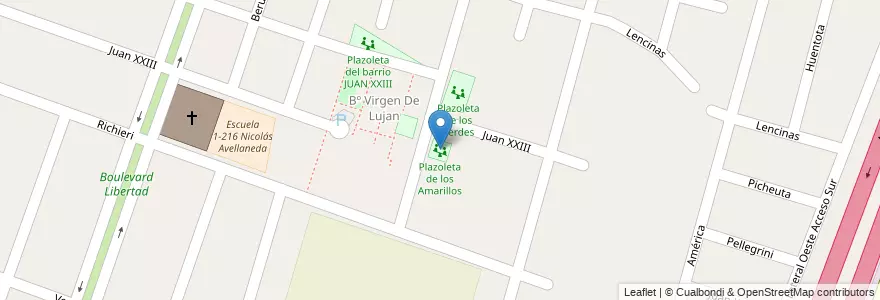Mapa de ubicacion de Plazoleta de los Amarillos en Argentinien, Chile, Mendoza, Departamento Luján De Cuyo, Luján De Cuyo, Distrito Mayor Drummond.