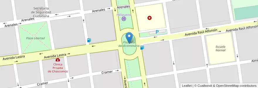 Mapa de ubicacion de Plazoleta del Bicentenario en Arjantin, Buenos Aires, Partido De Chascomús, Chascomús.