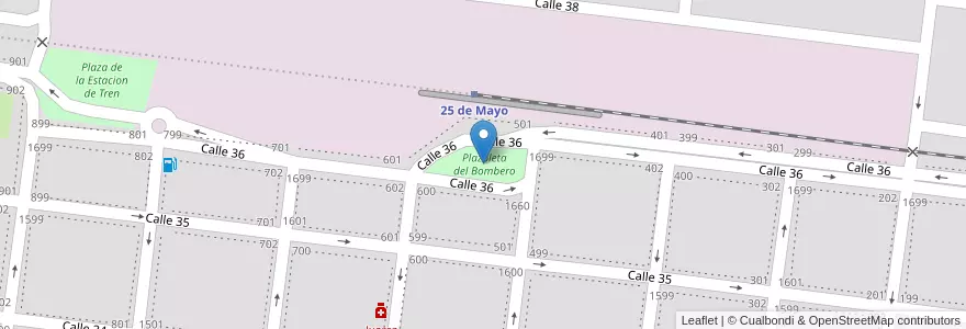 Mapa de ubicacion de Plazoleta del Bombero en 아르헨티나, 부에노스아이레스주, Partido De Veinticinco De Mayo, Veinticinco De Mayo.