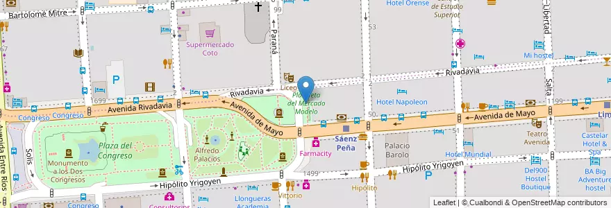 Mapa de ubicacion de Plazoleta del Mercado Modelo, Montserrat en 阿根廷, Ciudad Autónoma De Buenos Aires, Comuna 1, 布宜诺斯艾利斯.