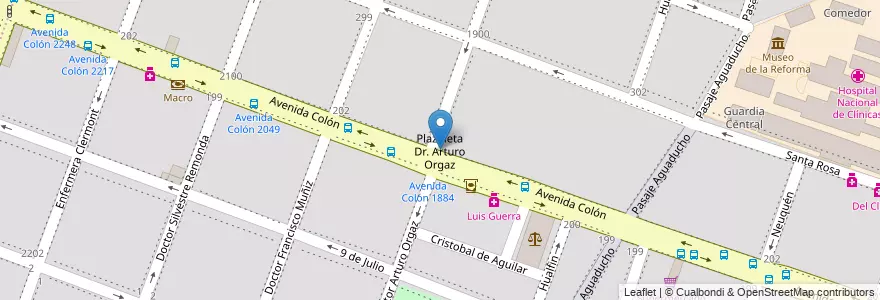 Mapa de ubicacion de Plazoleta Dr. Arturo Orgaz en Argentinië, Córdoba, Departamento Capital, Pedanía Capital, Córdoba, Municipio De Córdoba.