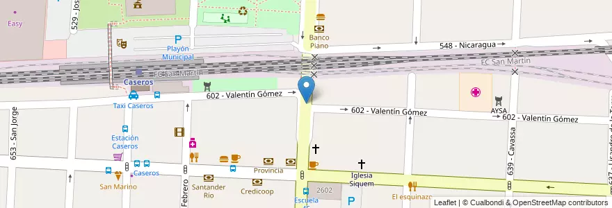 Mapa de ubicacion de Plazoleta Dr René Favaloro en アルゼンチン, ブエノスアイレス州, Partido De Tres De Febrero, Caseros.