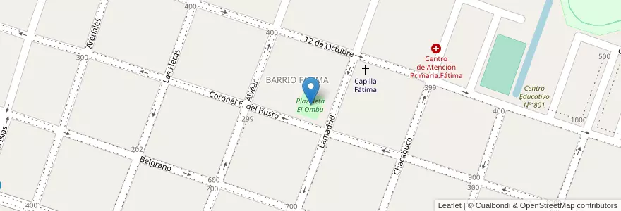 Mapa de ubicacion de Plazoleta El Ombu en Arjantin, Buenos Aires, Partido De Bragado, Bragado.
