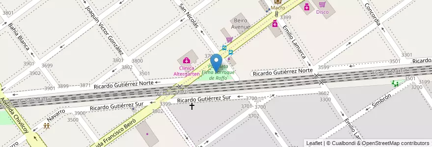 Mapa de ubicacion de Plazoleta Elena Larroque de Roffo, Villa del Parque en 아르헨티나, Ciudad Autónoma De Buenos Aires, 부에노스아이레스, Comuna 11.