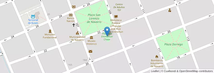 Mapa de ubicacion de Plazoleta Emmanuel Chaar en Argentina, Buenos Aires, Partido De Navarro, Navarro.