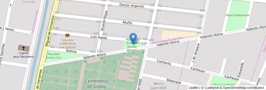 Mapa de ubicacion de Plazoleta Eriberto Nicolás Mariani en Arjantin, Şili, Mendoza, Godoy Cruz, Departamento Godoy Cruz, Distrito San Francisco Del Monte.