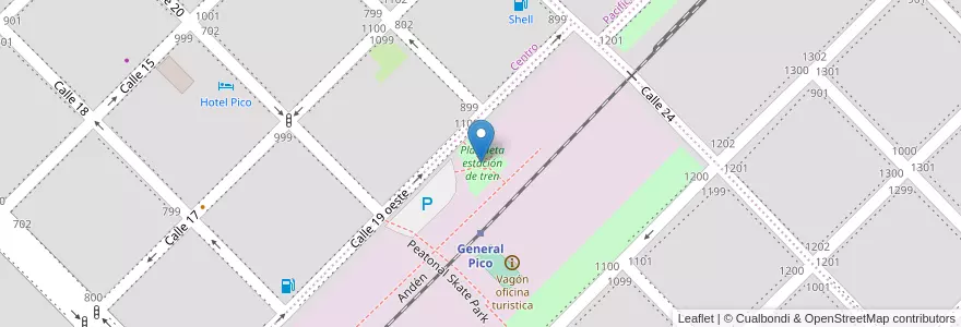 Mapa de ubicacion de Plazoleta estación de tren en Аргентина, Ла-Пампа, Departamento Maracó, Municipio De General Pico.