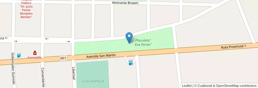 Mapa de ubicacion de Plazoleta" Eva Perón" en Argentina, Formosa, Departamento Pirané, Municipio De Mayor Vicente Villafañe.