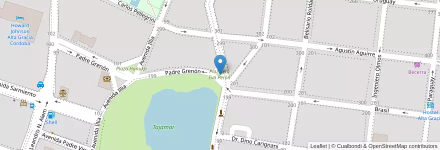 Mapa de ubicacion de Plazoleta Eva Perón en アルゼンチン, コルドバ州, Departamento Santa María, Pedanía Alta Gracia, Municipio De Alta Gracia, Alta Gracia.