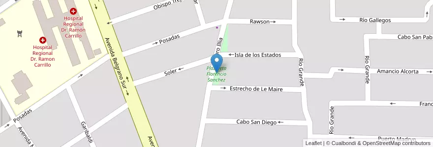 Mapa de ubicacion de Plazoleta Florencio Sanchez en アルゼンチン, サンティアゴ・デル・エステロ州, Departamento Capital, Santiago Del Estero.