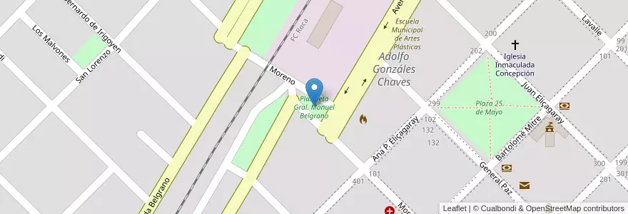 Mapa de ubicacion de Plazoleta Gral. Manuel Belgrano en 아르헨티나, 부에노스아이레스주, Partido De Adolfo Gonzales Chaves, Adolfo Gonzáles Chaves.