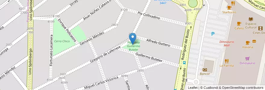 Mapa de ubicacion de Plazoleta Guillermo Buteler en アルゼンチン, コルドバ州, Departamento Capital, Pedanía Capital, Córdoba, Municipio De Córdoba.