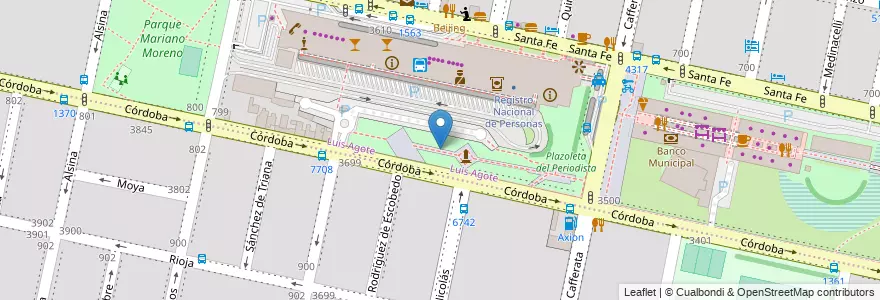 Mapa de ubicacion de Plazoleta Gustavo Cochet en アルゼンチン, サンタフェ州, Departamento Rosario, Municipio De Rosario, ロサリオ.