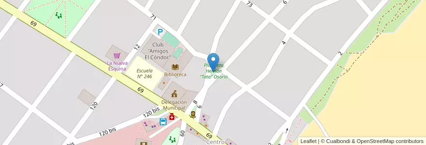 Mapa de ubicacion de Plazoleta Hernán “Tato” Osorio en アルゼンチン, リオネグロ州, Departamento Adolfo Alsina, Viedma, El Condor.